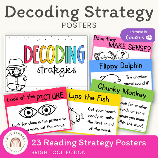 Reading Decoding Strategies Posters - Bright Theme