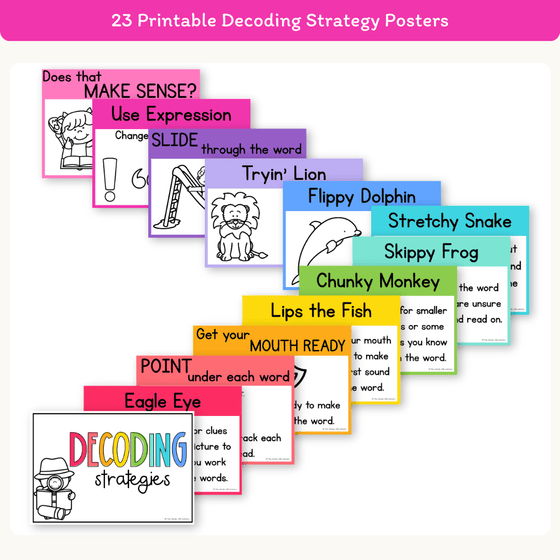 Reading Decoding Strategies Posters - Bright Theme - Miss Jacobs Little Learners