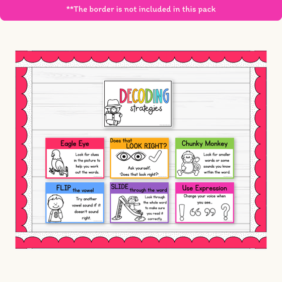 Reading Decoding Strategies Posters - Bright Theme - Miss Jacobs Little Learners
