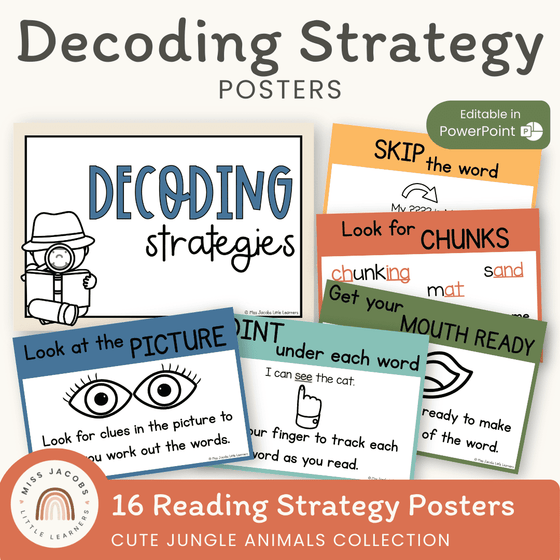 Decoding Reading Strategies Posters | Cute Jungle Animals – Miss Jacobs ...