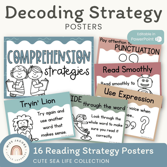 Reading Decoding Strategies Posters - Cute Sea Life Theme