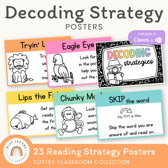 Reading Decoding Strategies Posters - Cutesy Theme Decor