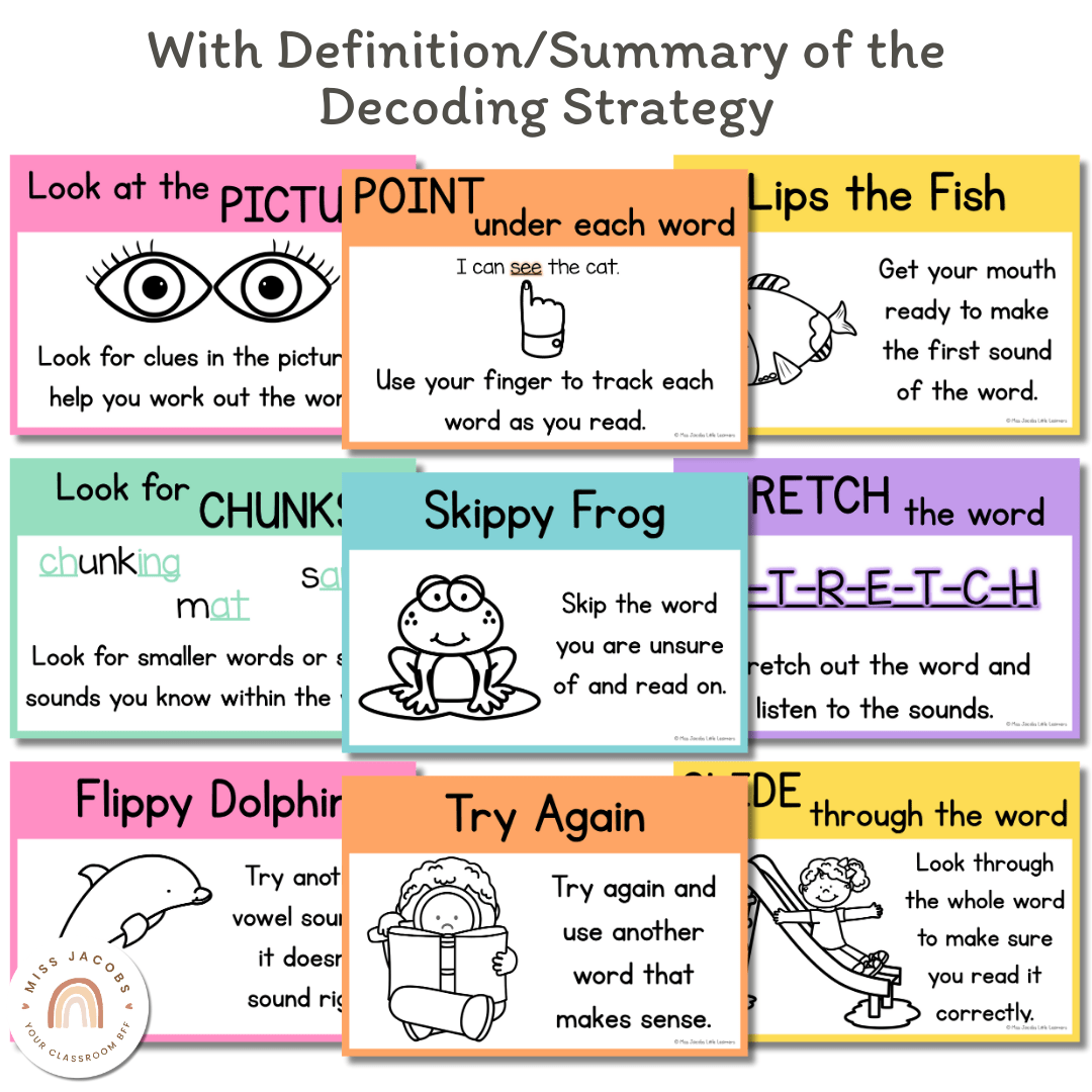 Reading Decoding Strategies Posters Cutesy Classroom Theme MJLL Reading decoding strategies posters cutesy classroom theme mjll