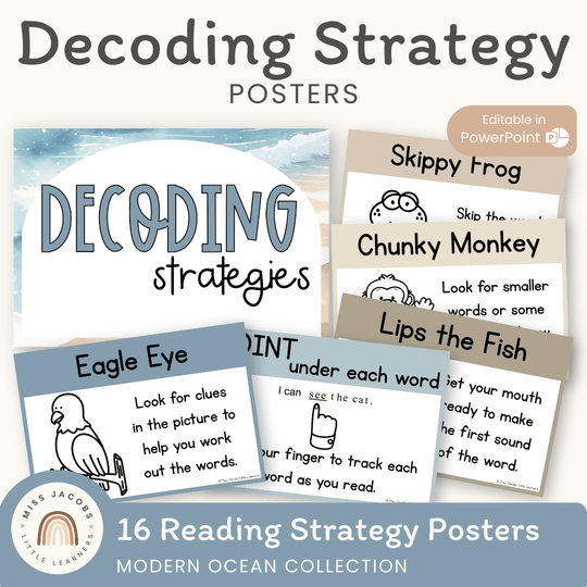 Reading Decoding Strategies Posters - Modern Ocean Classroom Decor