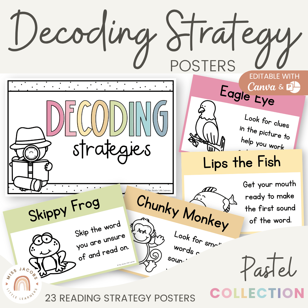 Reading Decoding Strategies Posters - Pastel Theme - Miss Jacobs