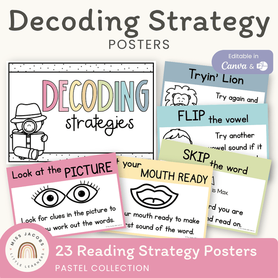 Reading Decoding Strategies Posters - Pastel Theme - Miss Jacobs Little Learners