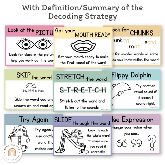 Reading Decoding Strategies Posters - Pastel Theme - Miss Jacobs Little Learners