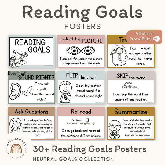 Reading Goals Posters | Neutral Toned Classroom Decor
