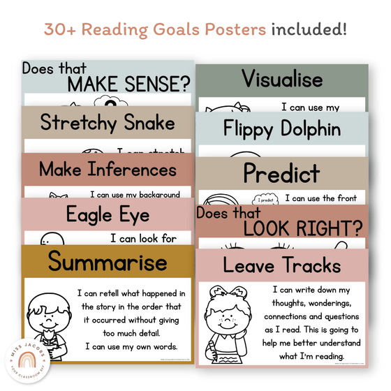 Reading Goals Posters | Neutral Toned Classroom Decor - Miss Jacobs Little Learners