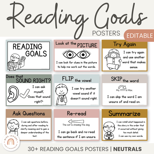 Reading Goals Posters | Neutral Toned Classroom Decor