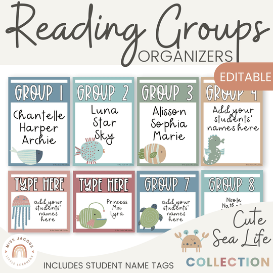Reading Group Organizers & Labels - Cute Sea Life Decor