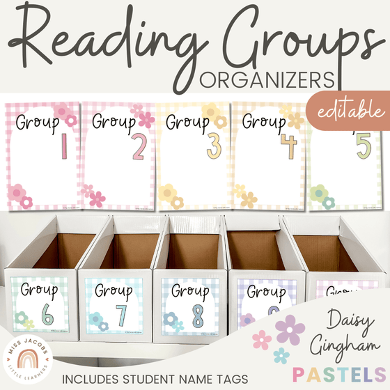 Reading Group Organizers & Labels | Daisy Gingham Pastels Classroom Decor | Editable - Miss Jacobs Little Learners