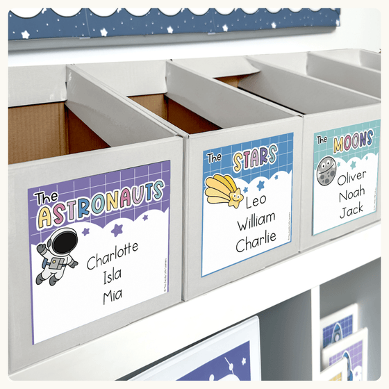 Reading Group Organizers & Labels - Dreamy Space Classroom Decor - Miss Jacobs Little Learners