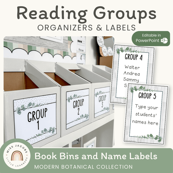 Reading Group Organizers & Labels - Modern Botanical Decor - Miss Jacobs Little Learners