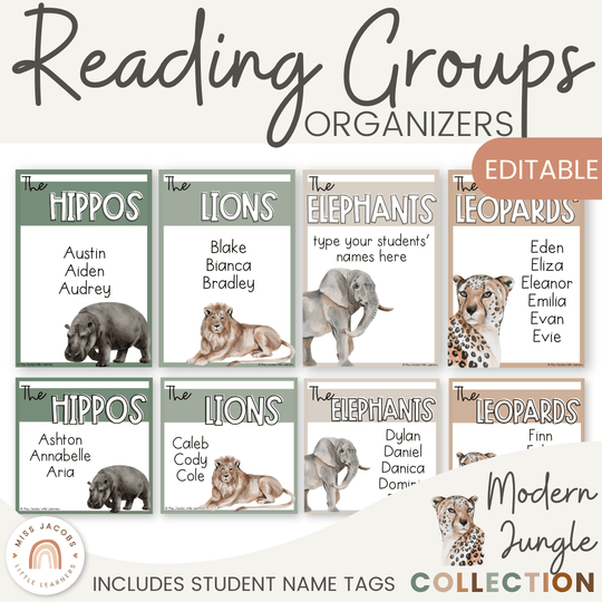 Reading Group Organizers & Labels - Modern Jungle Classroom Decor
