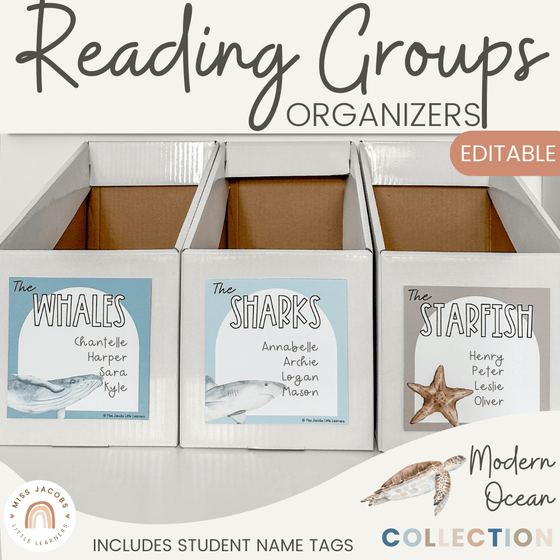 Reading Group Organizers & Labels - Modern Ocean Classroom Decor - Miss Jacobs Little Learners