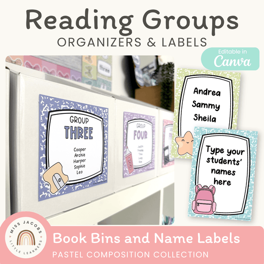 Reading Group Organizers & Labels - Pastel Composition Notebook Decor