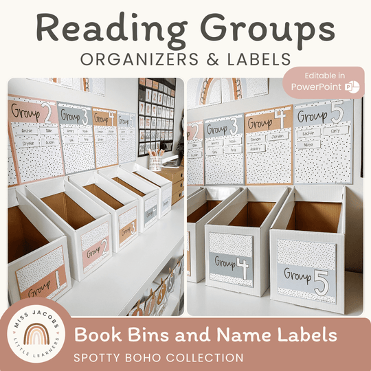 Reading Group Organizers & Labels - Spotty Boho Classroom Decor
