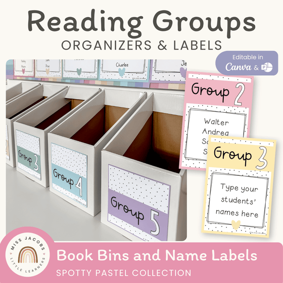 Reading Group Organizers & Labels - Spotty Pastel Decor - Miss Jacobs Little Learners