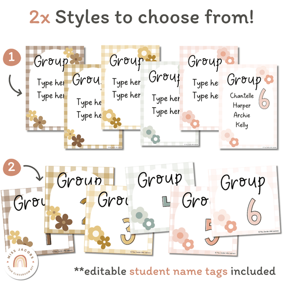 Reading Groups Organizers & Labels | Daisy Gingham Neutrals Classroom Decor | Editable - Miss Jacobs Little Learners