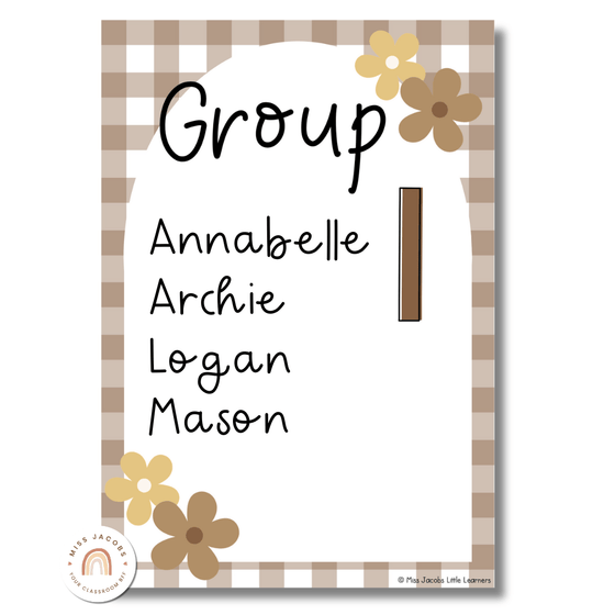 Reading Groups Organizers & Labels | Daisy Gingham Neutrals Classroom Decor | Editable - Miss Jacobs Little Learners