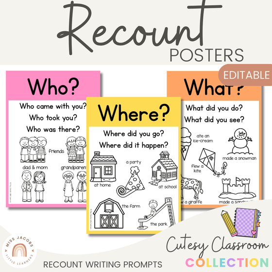 Recount Posters - Cutesy Classroom Decor - Miss Jacobs Little Learners