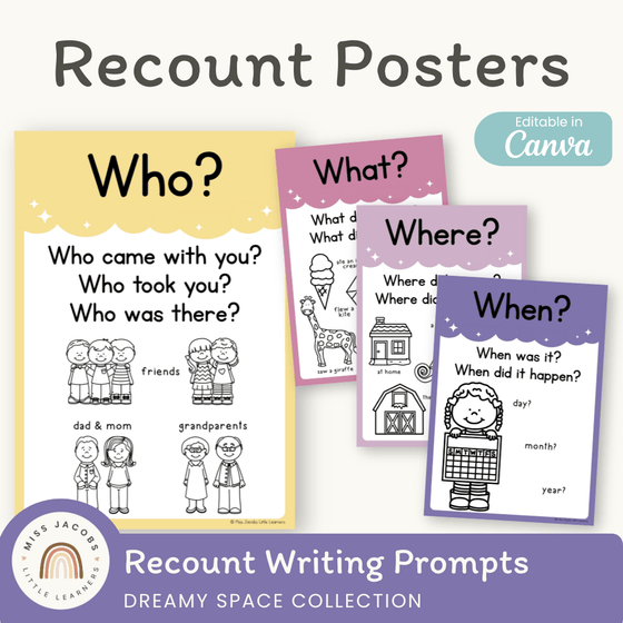 Recount Posters - Dreamy Space Theme - Miss Jacobs Little Learners