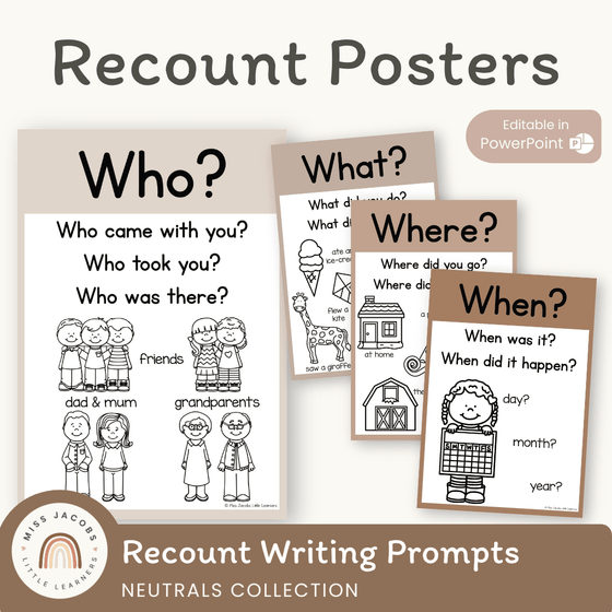 Recount Posters | Ombre Neutral English Classroom Decor – Miss Jacobs ...