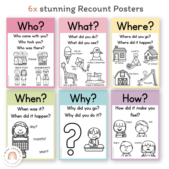 Recount Posters - Pastel Classroom Theme - Miss Jacobs Little Learners