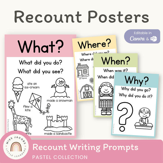 Recount Posters - Pastel Classroom Theme - Miss Jacobs Little Learners