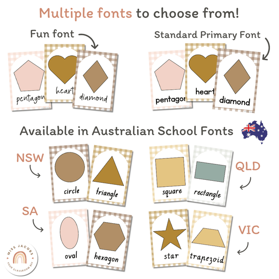 Shape Posters | Daisy Gingham Neutrals Classroom Decor - Miss Jacobs Little Learners