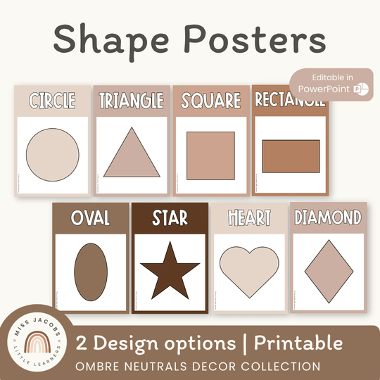 Shape Posters | Ombre Neutrals Calm Classroom Decor | Editable