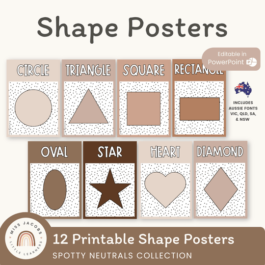 Shape Posters | Spotty Neutrals Calm Classroom Decor | Editable