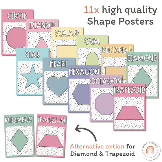 Shape Posters | Spotty Pastels Calm Classroom Decor | Editable - Miss Jacobs Little Learners