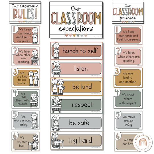Simple Boho Classroom Rules Posters