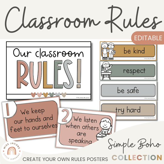 Simple Boho Classroom Rules Posters