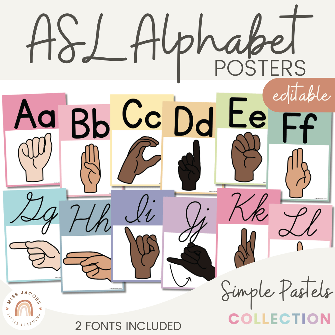 ASL Alphabet Posters - American Sign Language - Simply Pastel - MJLL