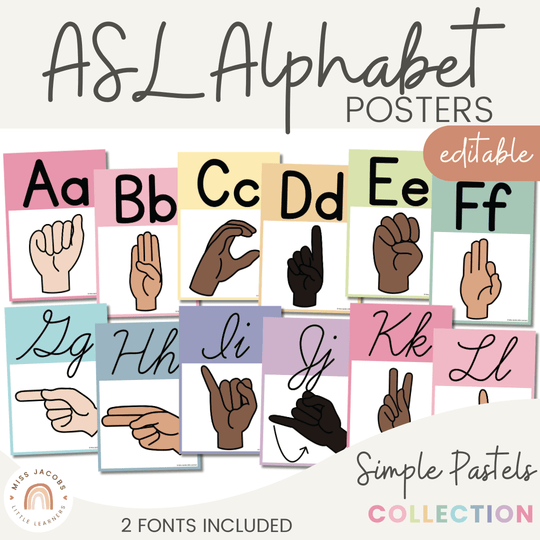 ASL Alphabet Posters - American Sign Language - Simply Pastel