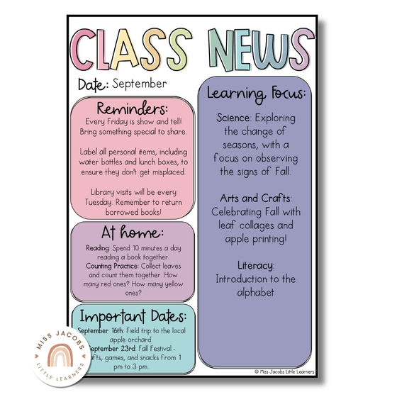 Simple Pastels Classroom Newsletter Templates - Miss Jacobs Little Learners