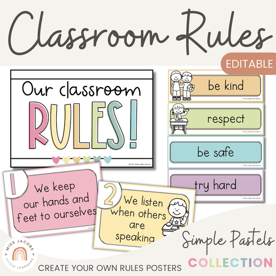 Simple Pastels Classroom Rules Posters - Miss Jacobs Little Learners