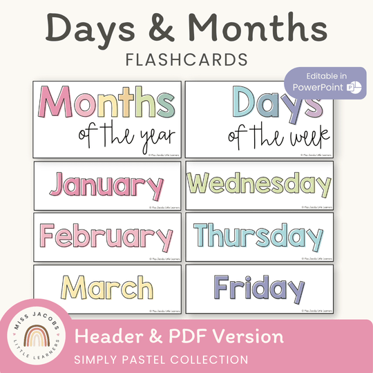 Simple Pastels Days and Months Flashcards