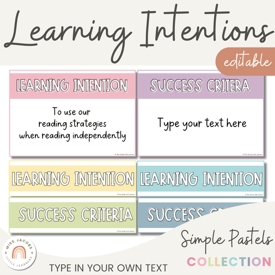 Learning Intention Lesson Plan Learning Intentions Posters | Simple Pastels