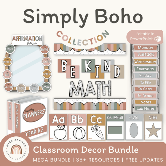 Simply Boho Classroom Decor Bundle - Miss Jacobs Little Learners