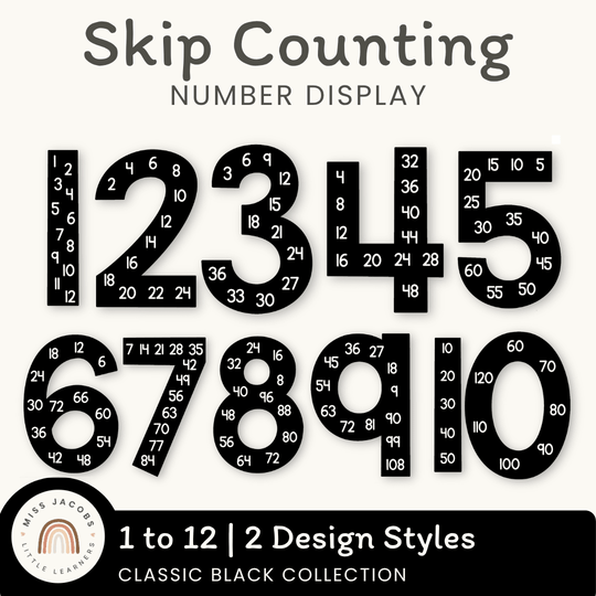 Skip Counting Large Number Display 1 - 12 | Black Basics Classroom Decor