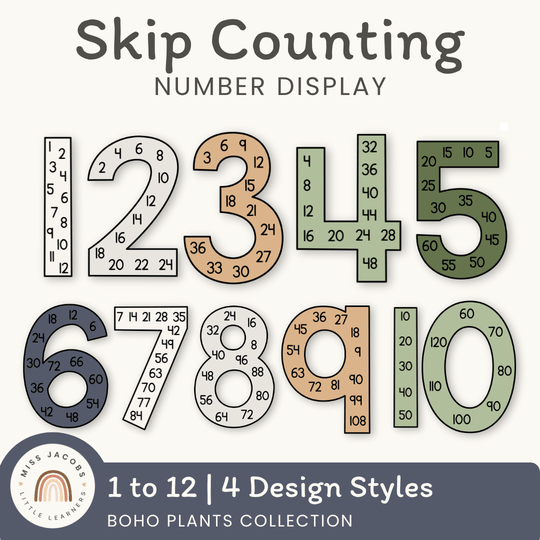 Skip Counting Large Number Display - Boho Plants Decor