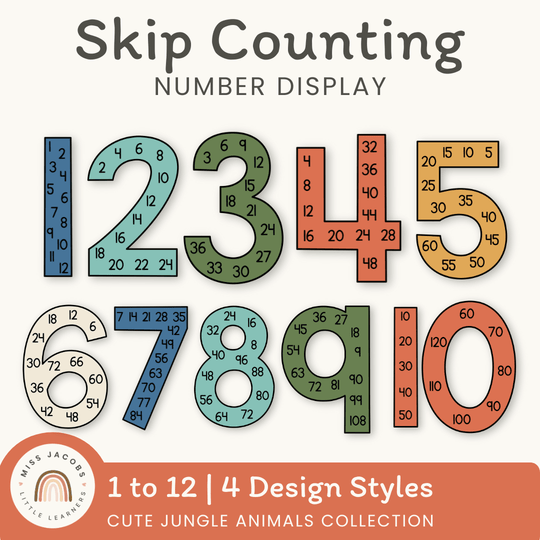 Skip Counting Large Number Display - Cute Jungle Animals Decor