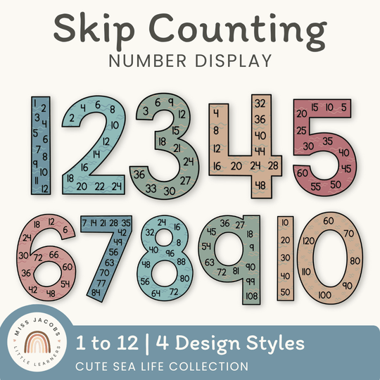 Skip Counting Large Number Display - Cute Sea Life Decor