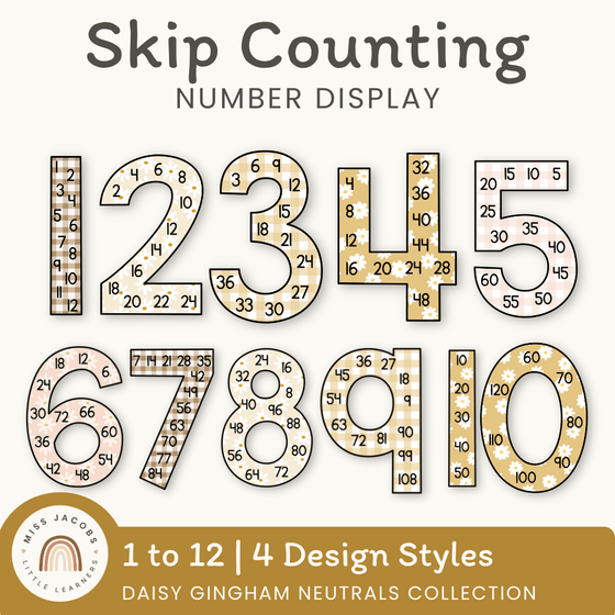 Skip Counting Large Number Display - Daisy Gingham Neutrals - Miss Jacobs Little Learners