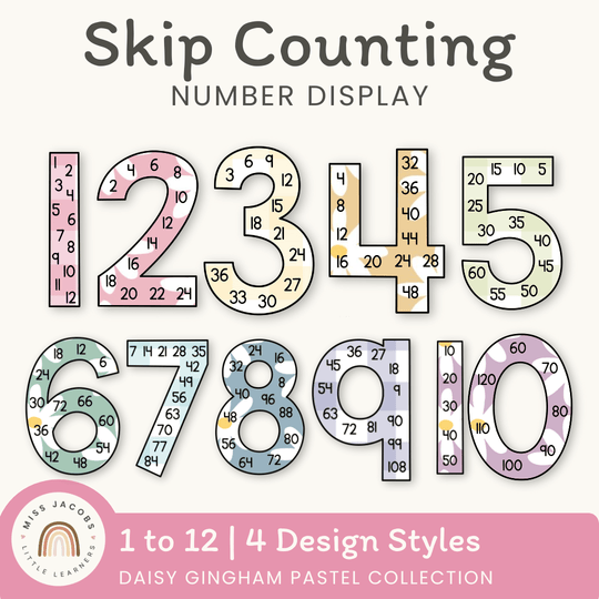 Skip Counting Large Number Display - Daisy Gingham Pastels Decor