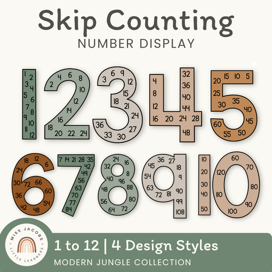 Skip Counting Large Number Display - Modern Jungle Earthy Decor - Miss Jacobs Little Learners
